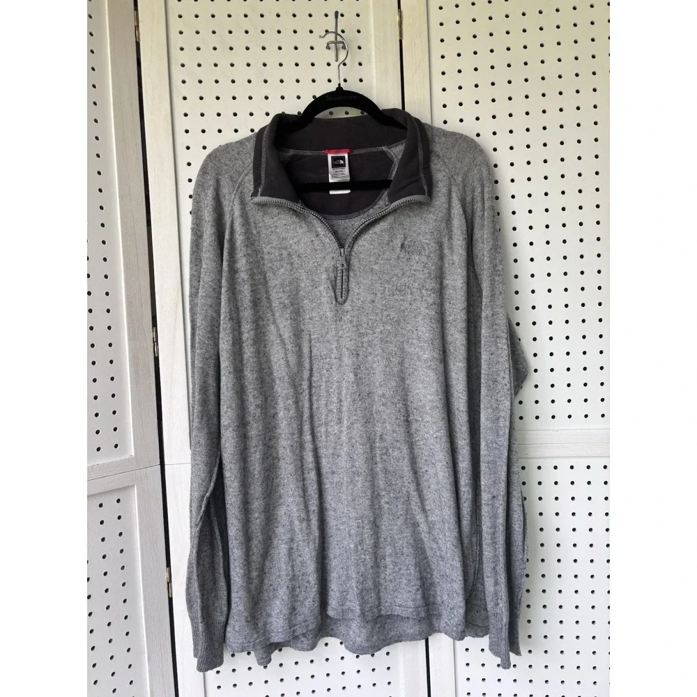 The North Face Men's XXL Gray 1/4 Zip Pullover Sweater Cotton Wool Blend
